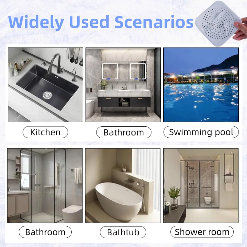 2Pcs Silicone Shower Drain Cover with Suction Cups, Hair Catcher Strainer for Sink, Bathtub, and Kitchen, Anti-Clogging Drain Protector Plug Filter