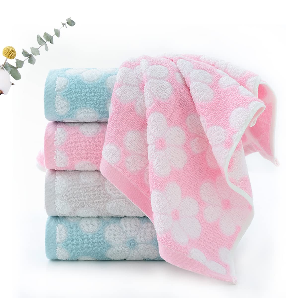 Pidada Hand Towels Set of 2 Floral Pattern 100% Cotton Soft Absorbent Decorative Towel for Bathroom (Pink)