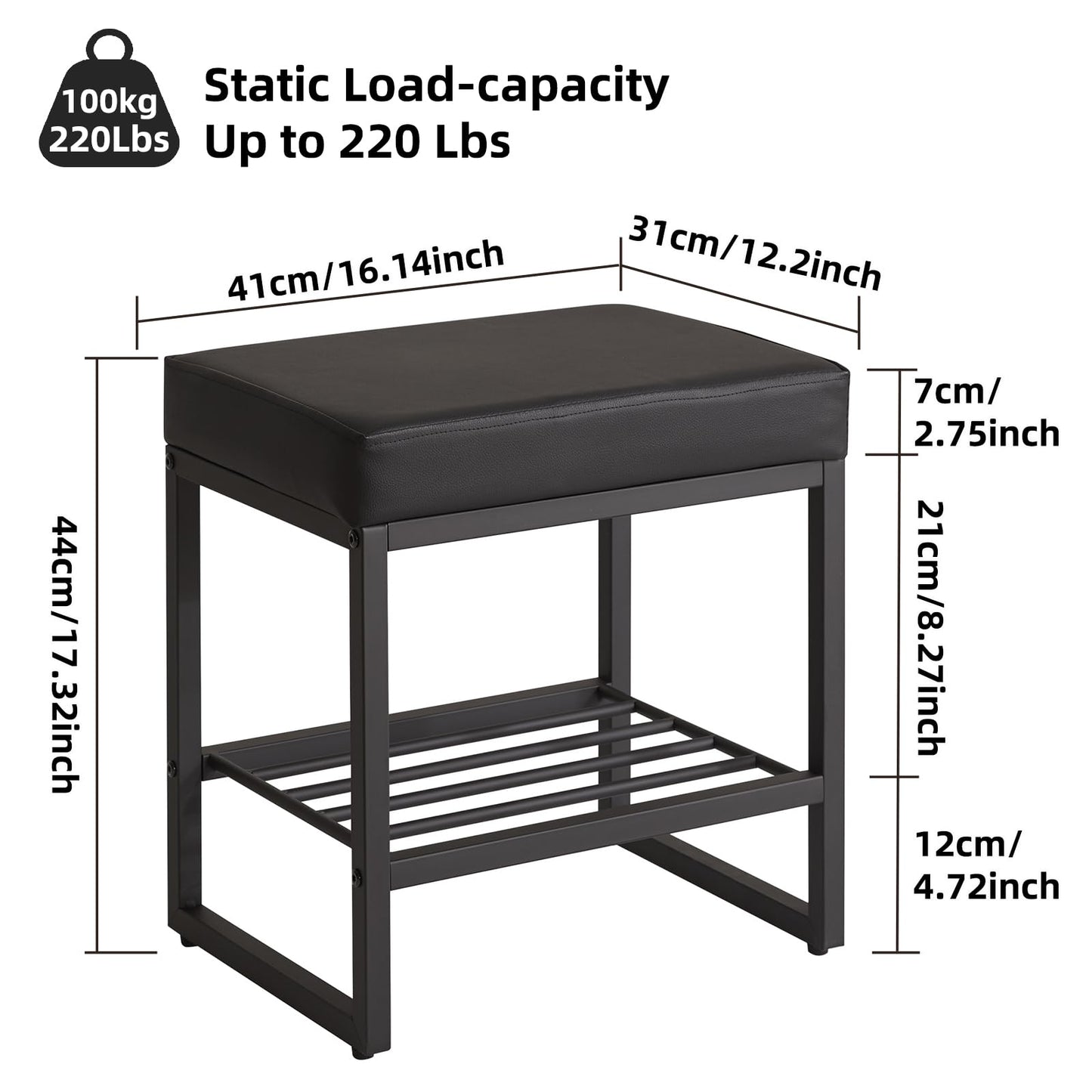 Aibiju Stool Chair for Dressing Table, Faux Leather Small Makeup Bench for Vanity, PU Seat Vanity Stool for Bedroom Living Room, Black YD-JD150B