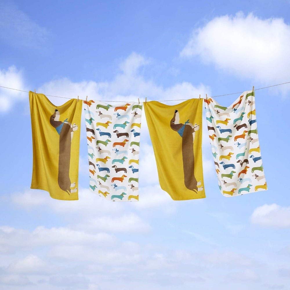 Rapport Coloured Sausage Dog Dachshund Supersoft 100% Cotton Towel, Multi, 70 x 120 cm