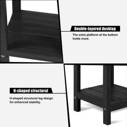 NALONE Adirondack Side Table 16.5" Outdoor Side Table HDPE Plastic Double Adirondack End Desk for Patio Black