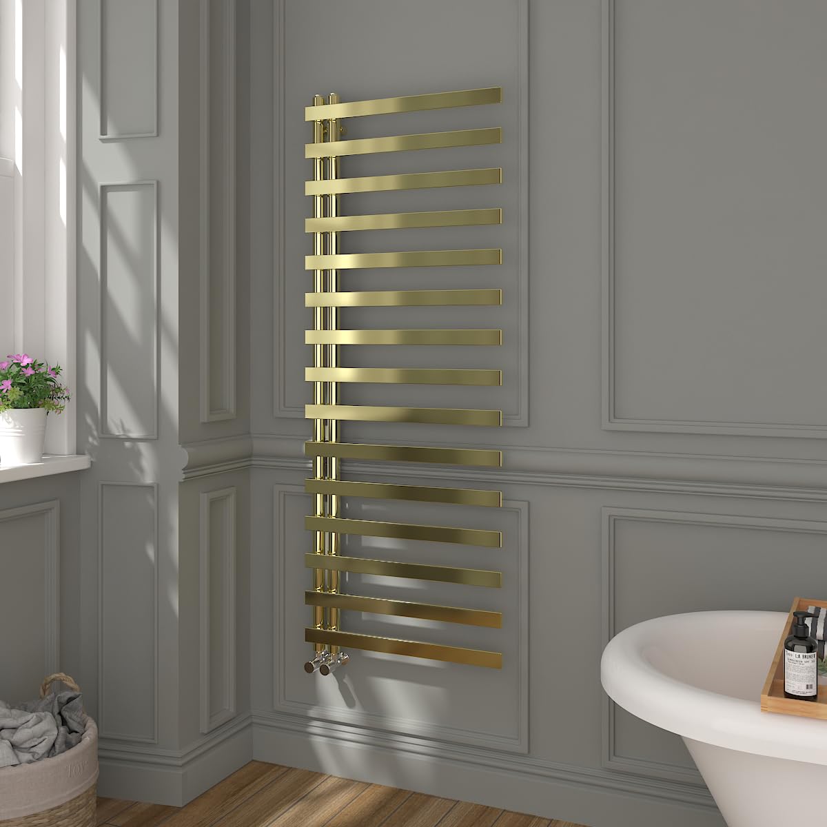 Warmehaus Bathroom Heated Warming Towel Rail 1600x600mm Brushed Brass
