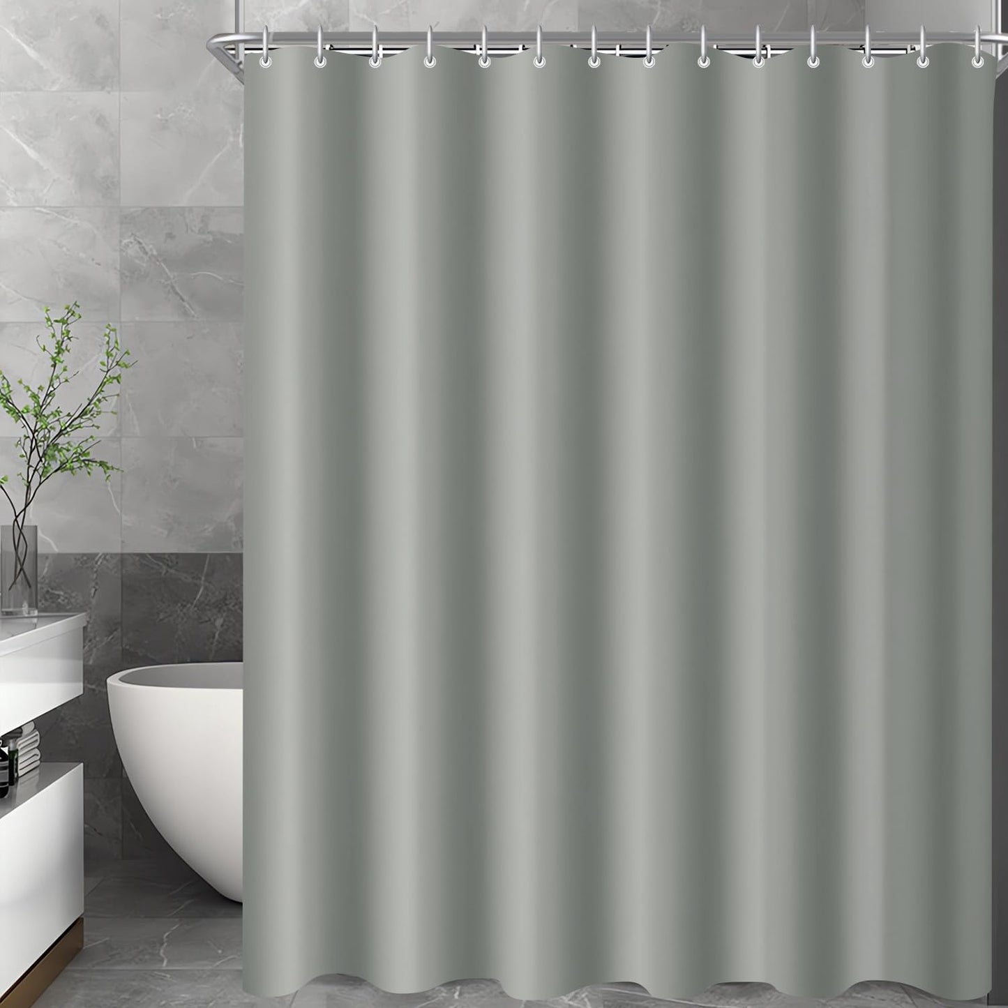 Lerores Shower Curtain, 90 x 200 cm, Grey, Weighted Hem, Anti-Mould Textile, Water-Repellent, Washable Polyester Fabric Bath Curtains for Bathroom