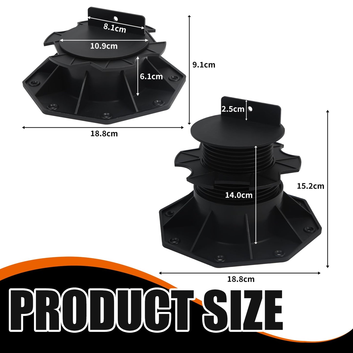 6-Pack Adjustable Decking Pedestals, 60-140 mm Plastic Deck Supports