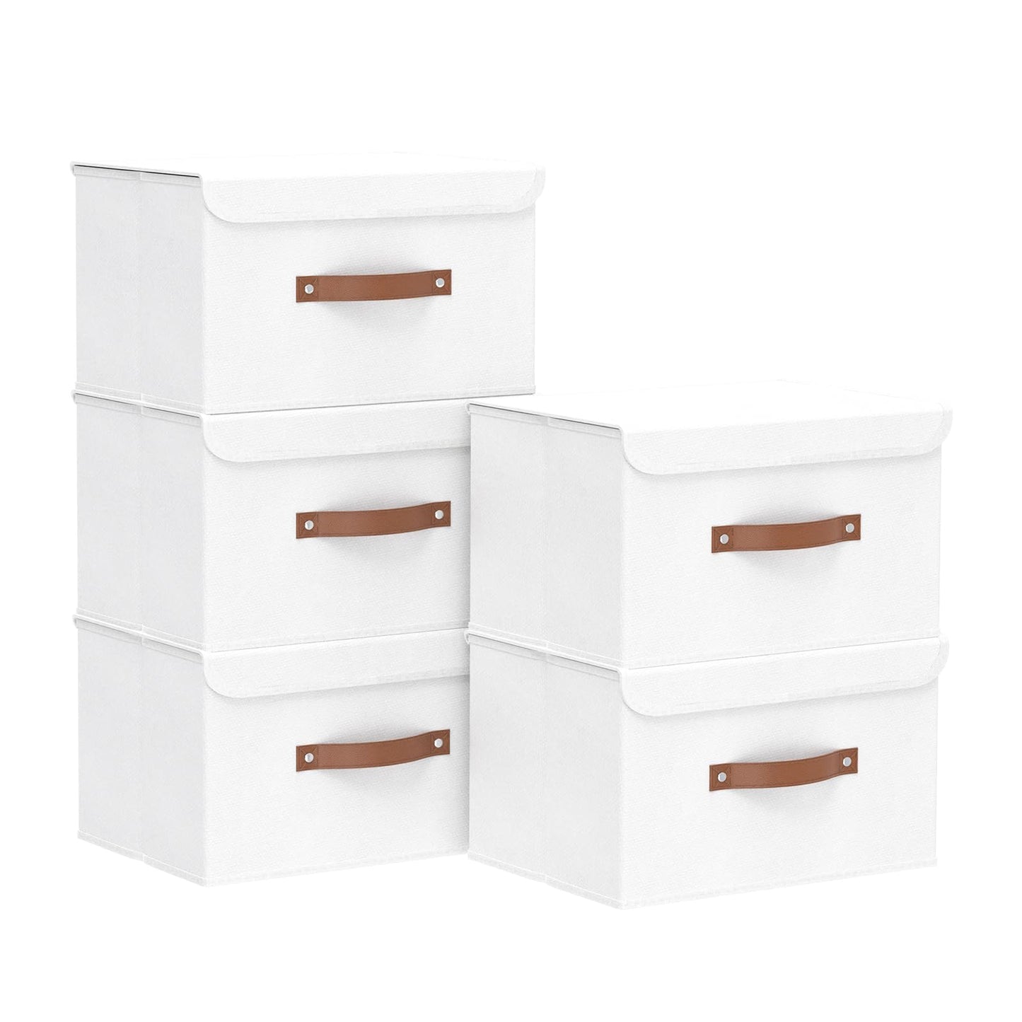 Yawinhe Foldable Storage Boxes, 5 Pack Fabric Baskets,33x23x20cm,White