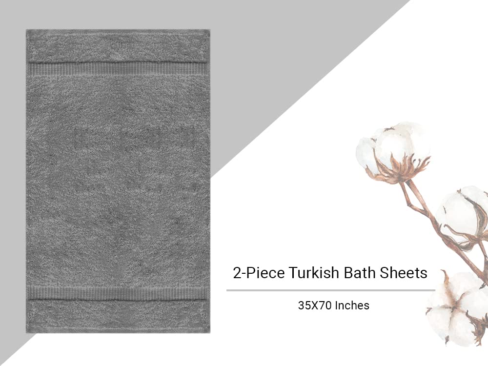 Towel Bazaar Premium Cotton Super Soft and Absorbent Turkish Towels (2-Piece Bath Sheet Towel, Gray)