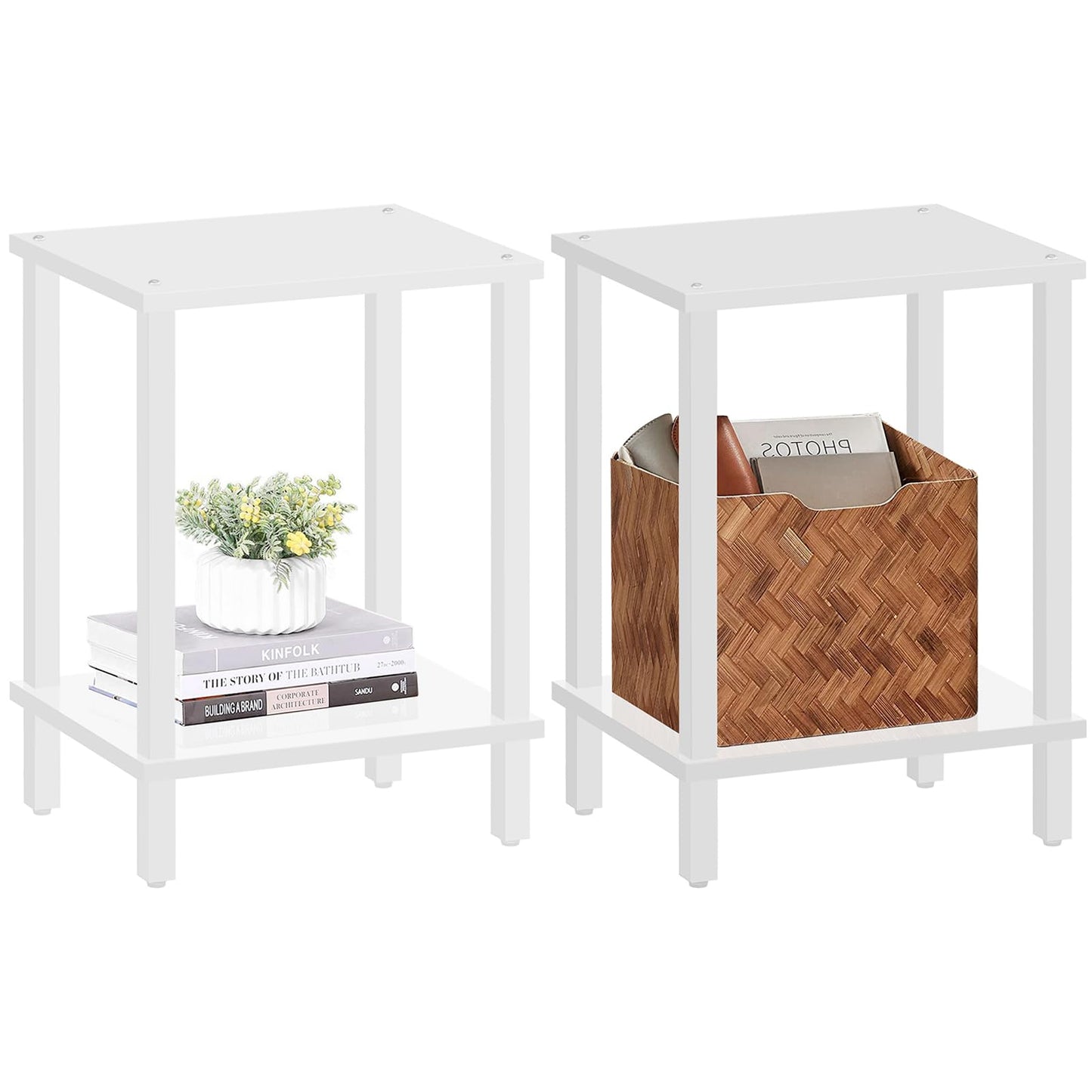 TUTOTAK Side Table, Set of 2, Bedside Table, Night stand, 2-Tier Storage Shelf, End Table for Small Space, Living Room, Bed Room, White V1TB01BW035EU