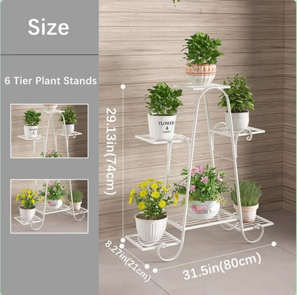 CarolynDesign 6 Tier Plant Stands for Indoors and Outdoors,Flower Pot Holder Shelf for Multi Plants,White Metal Plant Stand for Patio