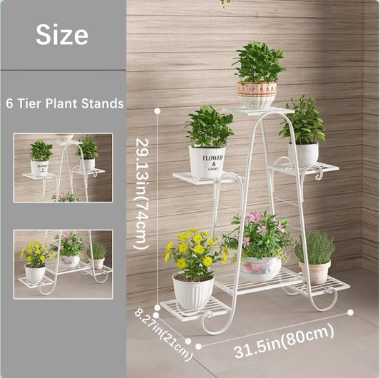 CarolynDesign 6 Tier Plant Stands for Indoors and Outdoors,Flower Pot Holder Shelf for Multi Plants,White Metal Plant Stand for Patio