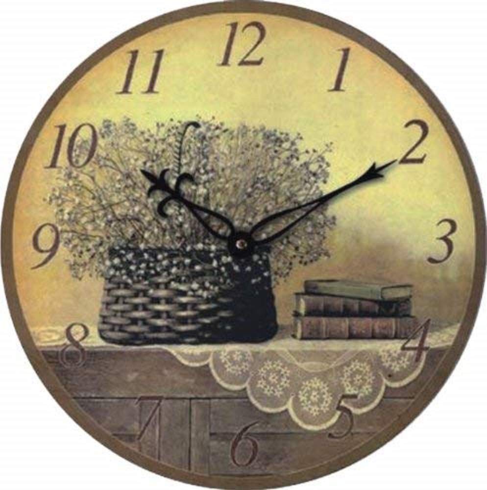 technoline Lilies Theme Quartz Wall Clock, Wood, Multi-Colour