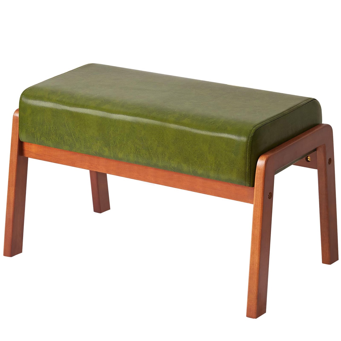IBUYKE 14.2” H Large Foot Stool Ottoman, Rectangle PU Faux Leather Foot Rest with Padded Seat and Wood Legs