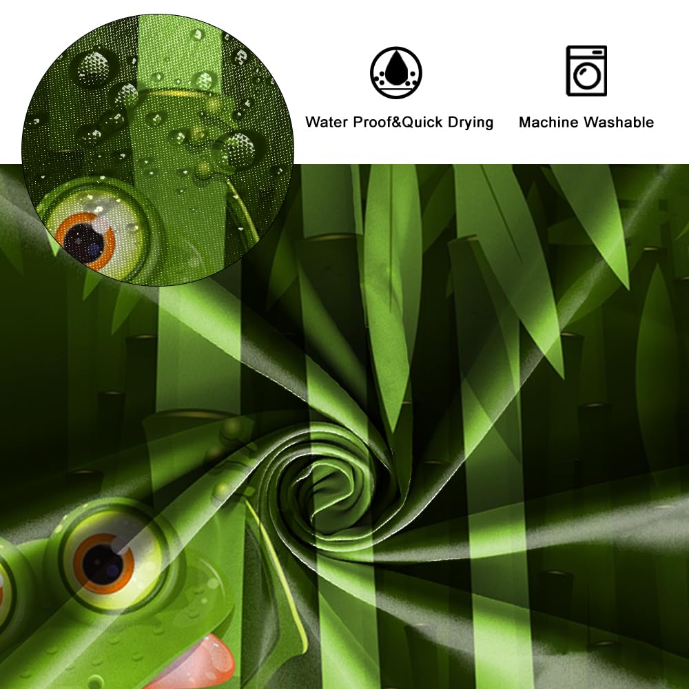 SDOTPMT 122x183cm Cute Frog Shower Curtain Funny Frog Bamboo Cartoon Animal Abstract Tree Leaves Bath Curtain Green Bathtub Curtain for Kids Bathroom