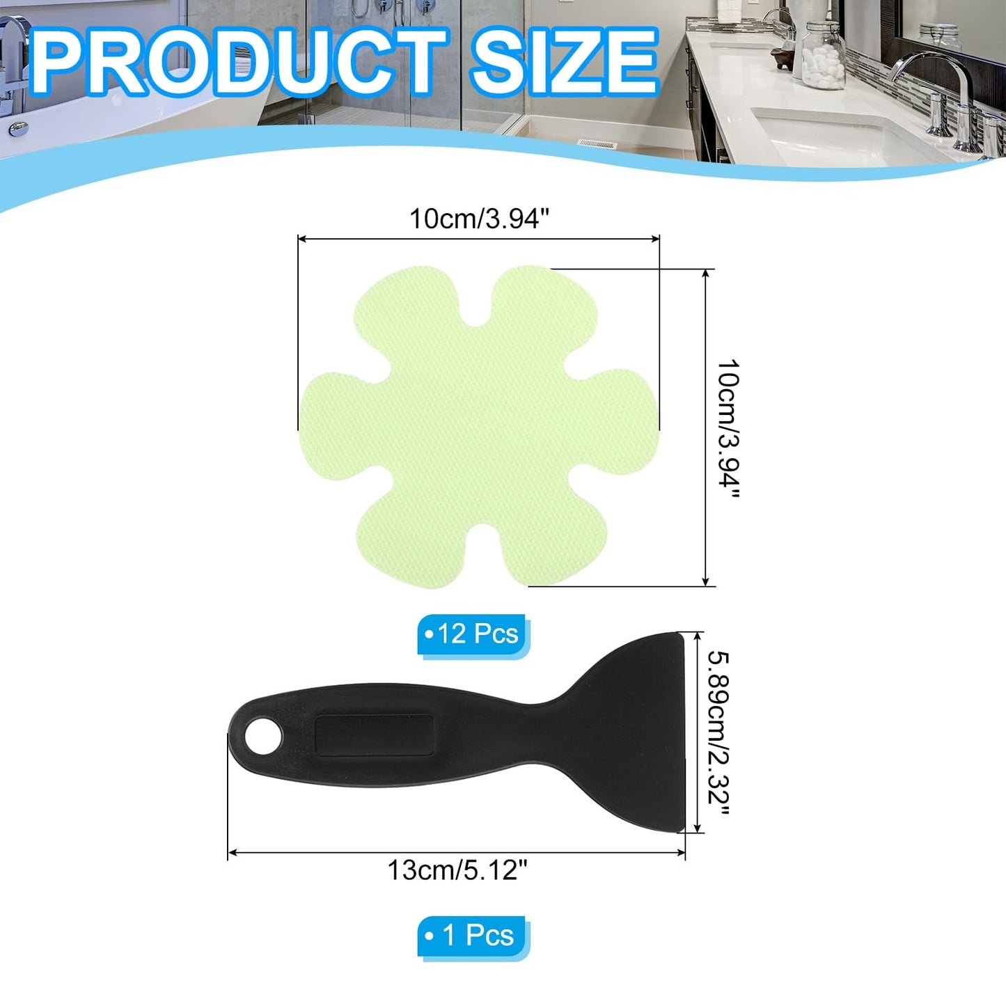 PATIKIL Bathtub Non Slip Stickers 3.9 x 3.9 Inch, 12 Pack Flower Safety Shower Floor Anti Slip Stickers with Adhesive Decals Scraper for Bath Tub