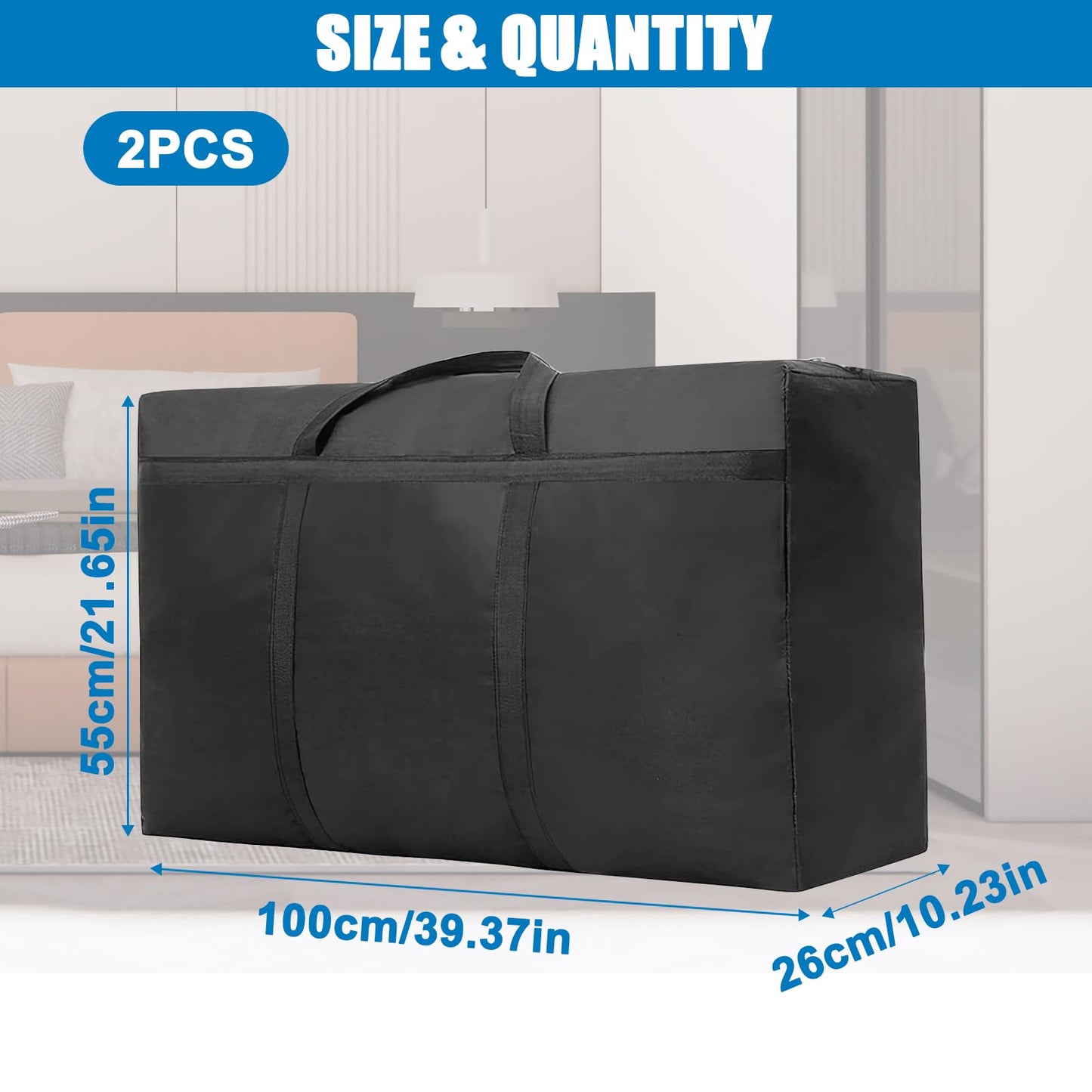 IETWATE 2PCS Large Storage Bags with Zips, 180L Moving Bags Extra Large Strong, Waterproof Clothes Storage Bag