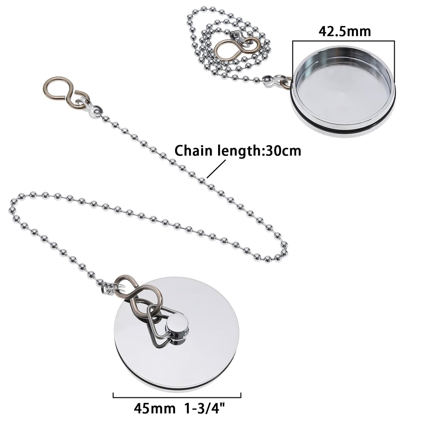 ECSiNG 2Pcs Bath Sink Plug Chrome Bathtub Sink Stopper Metal Drain Plug Accessories for Home Hotel Bathroom 45mm/ 1-3/4 Inch Silver