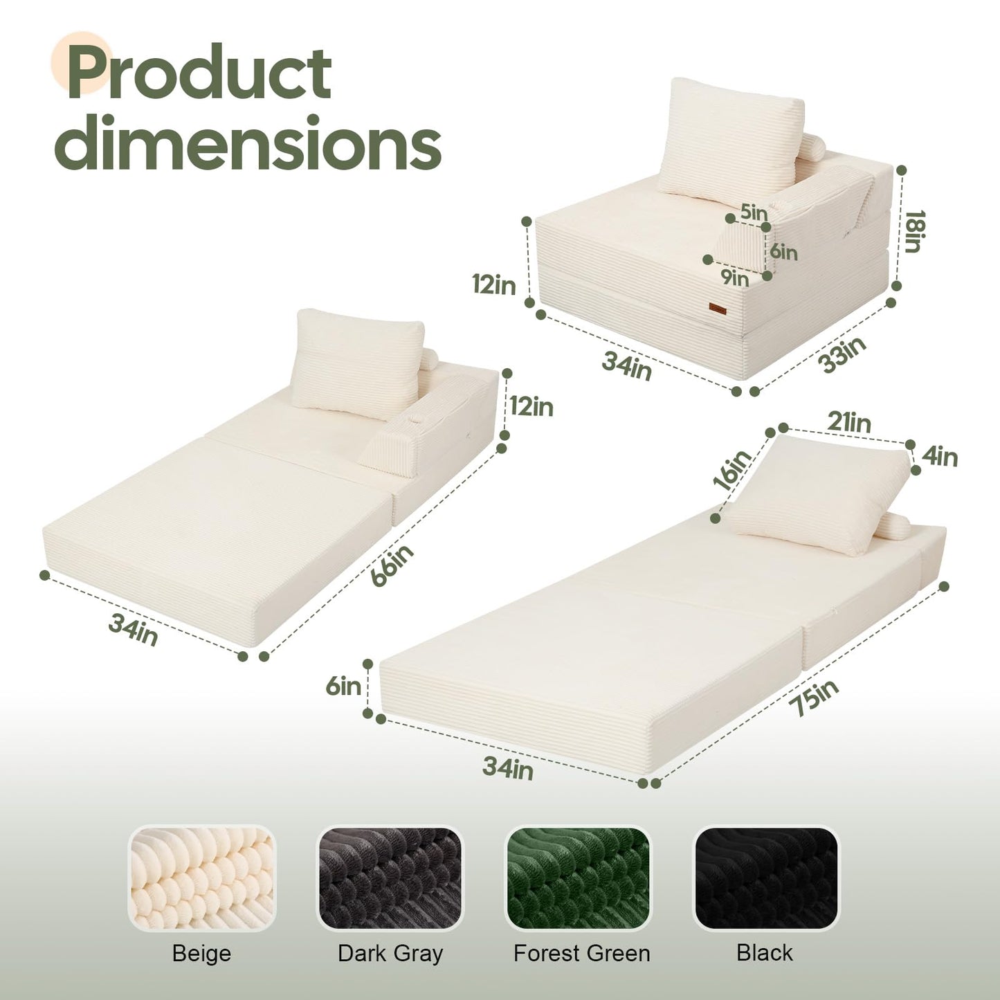 MeMoreCool Folding Sofa Bed Single, Convertible Boneless Couch with Pillow