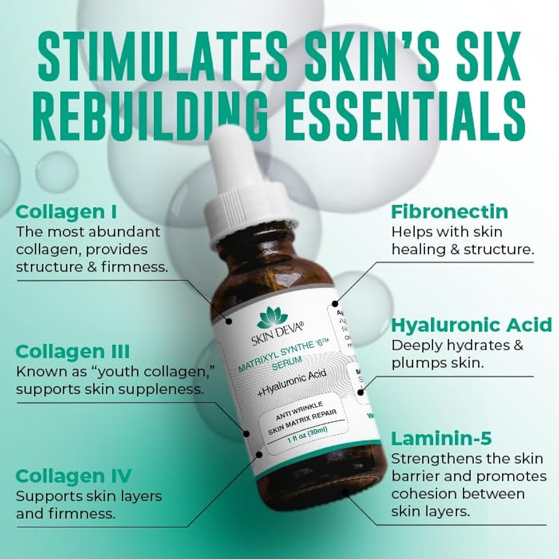SKIN DEVA Matrixyl Synthe '6 Serum with Hyaluronic Acid - Anti-Aging with the breakthrough Matrixyl synthe’6 serum 1 oz