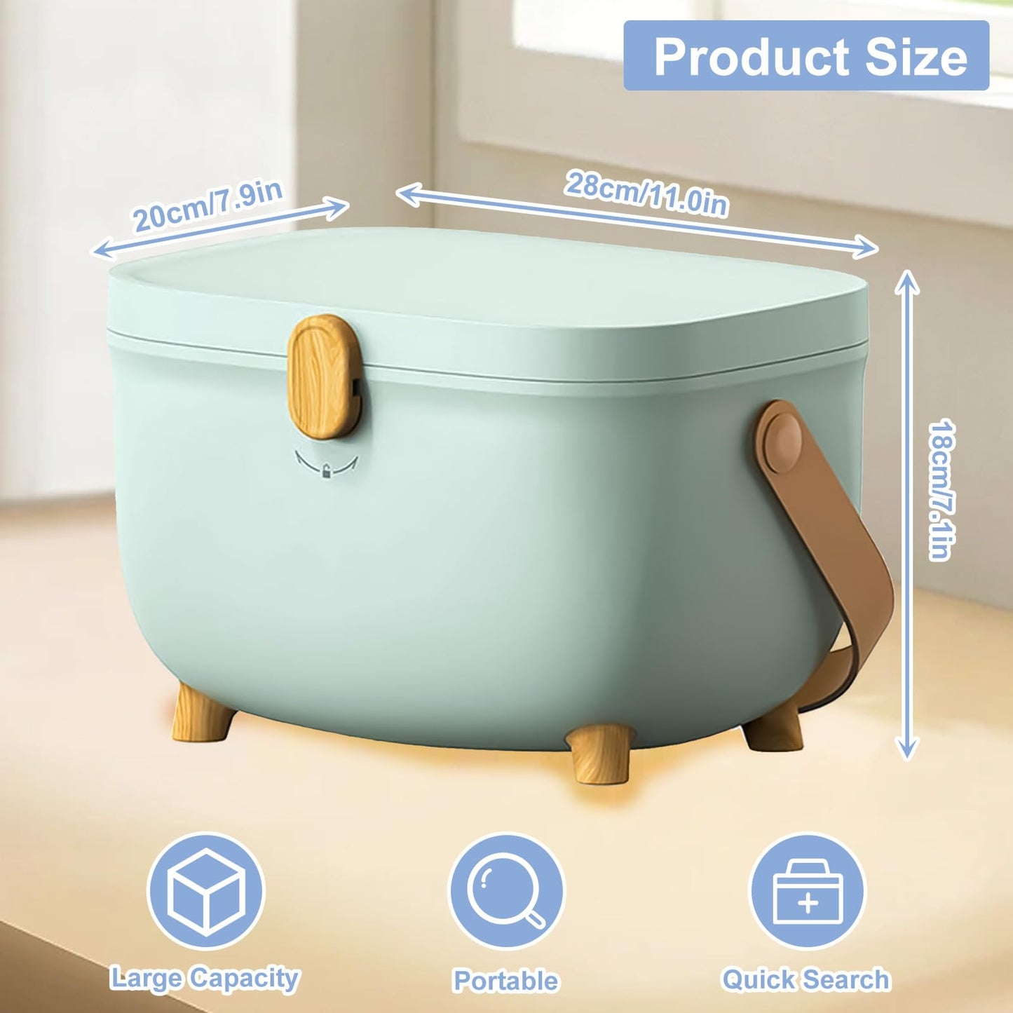 Qivine Medicine Storage Box, Lockable Medicine Box with Handle, First Aid Double Layers Large Capacity Medication Storage Box Organizer Portable