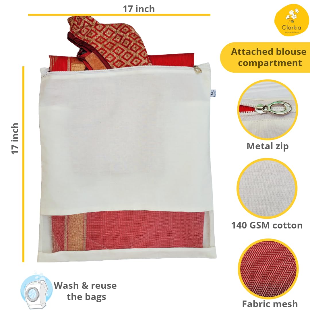 Clarkia Cotton Saree Covers, With Blouse Pouch, 17x17 inch, 12 Pack