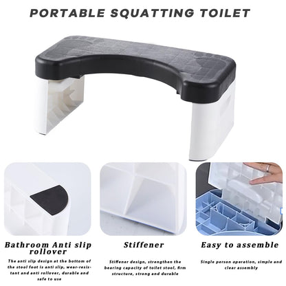 Black Squat Toilet Stool - Portable, Multifunctional Seat Tray, Sturdy & Compact for Home Bathroom