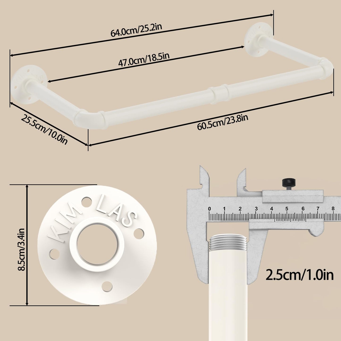 YheenLf 64cm Wall Mounted Clothes Rail, Garment Rack, White, 2 Pack