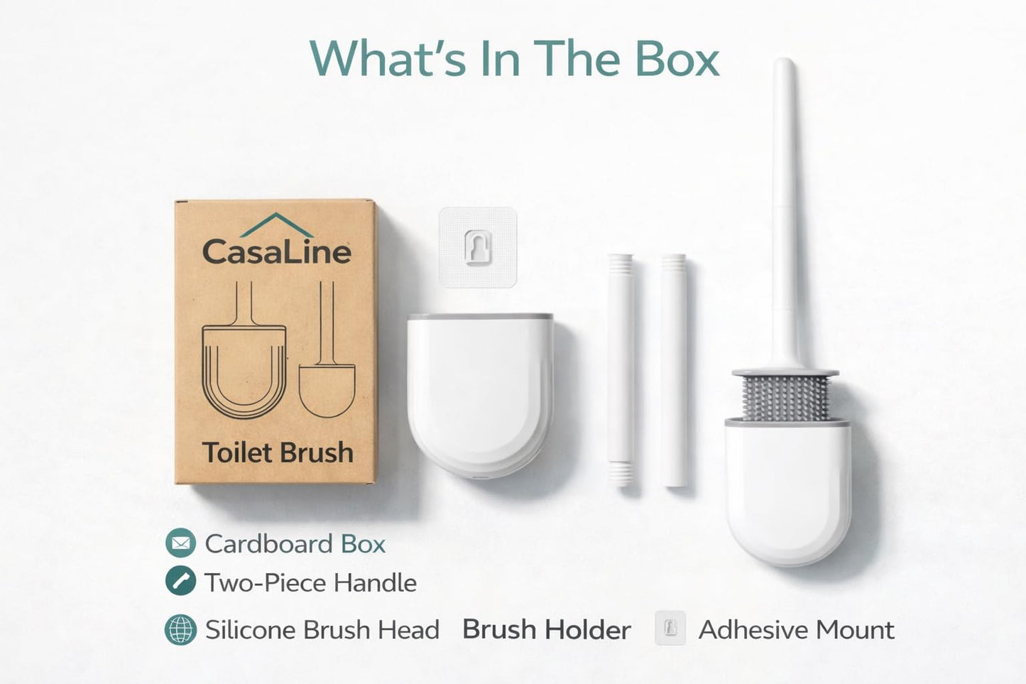 CasaLine Silicone Toilet Brush and Holder – Wall Mounted Flat Silicone Toilet Brush, Hygienic Drip-Free Toilet Brush Holder for Modern Bathrooms