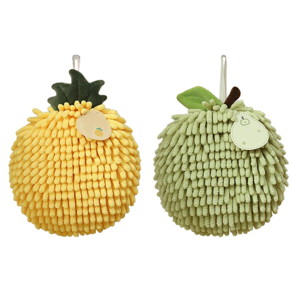 MiOYOOW Hanging Washcloths Ball, 2Pcs Quick-Drying Hand Towel Ball Soft Chenille Handball with Hanging Loops for Bathroom Washstand Kitchen