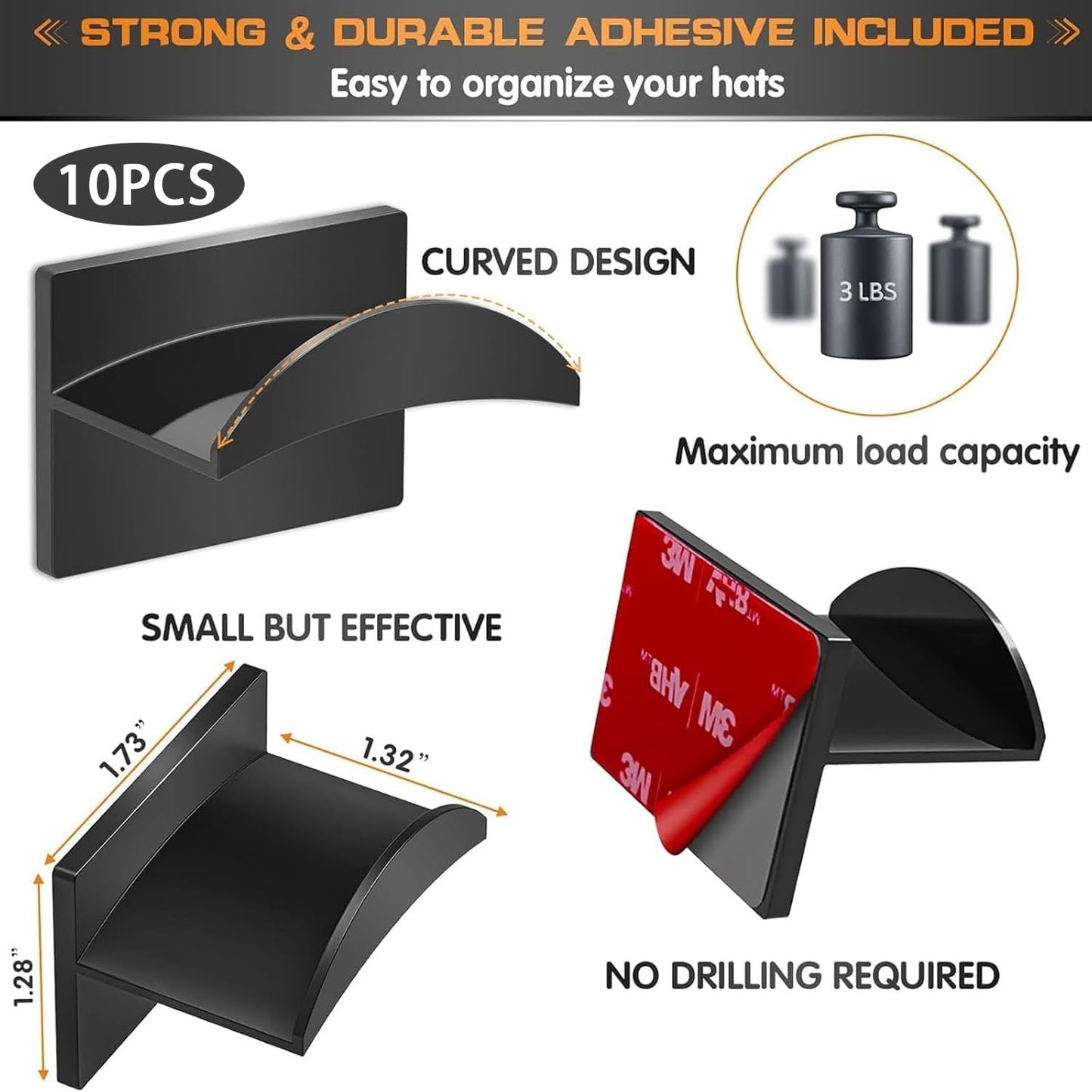 10 Pcs Hat Rack,Hat Hooks for Wall Strong Hats Storage Baseball Cap Stand