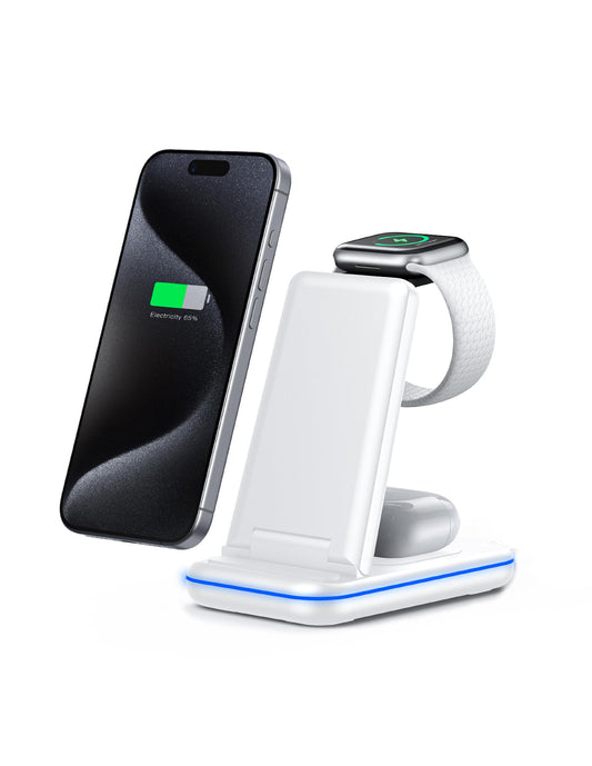 TECKNET 3 in 1 Wireless Charging Station,Fast Wireless Charger Stand for iPhone 17/16/15/14/13/12 or Samsung, other Qi-Enabled Phones, Apple Watch &