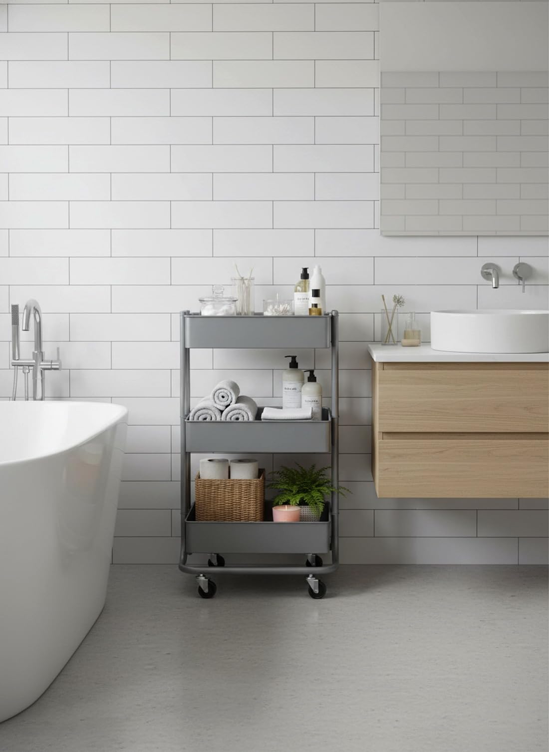ASPECT Lena 3-Tier Storage Rolling Cart, for Office/Beauty Salon/Home, Grey, 43x35x78.5cm