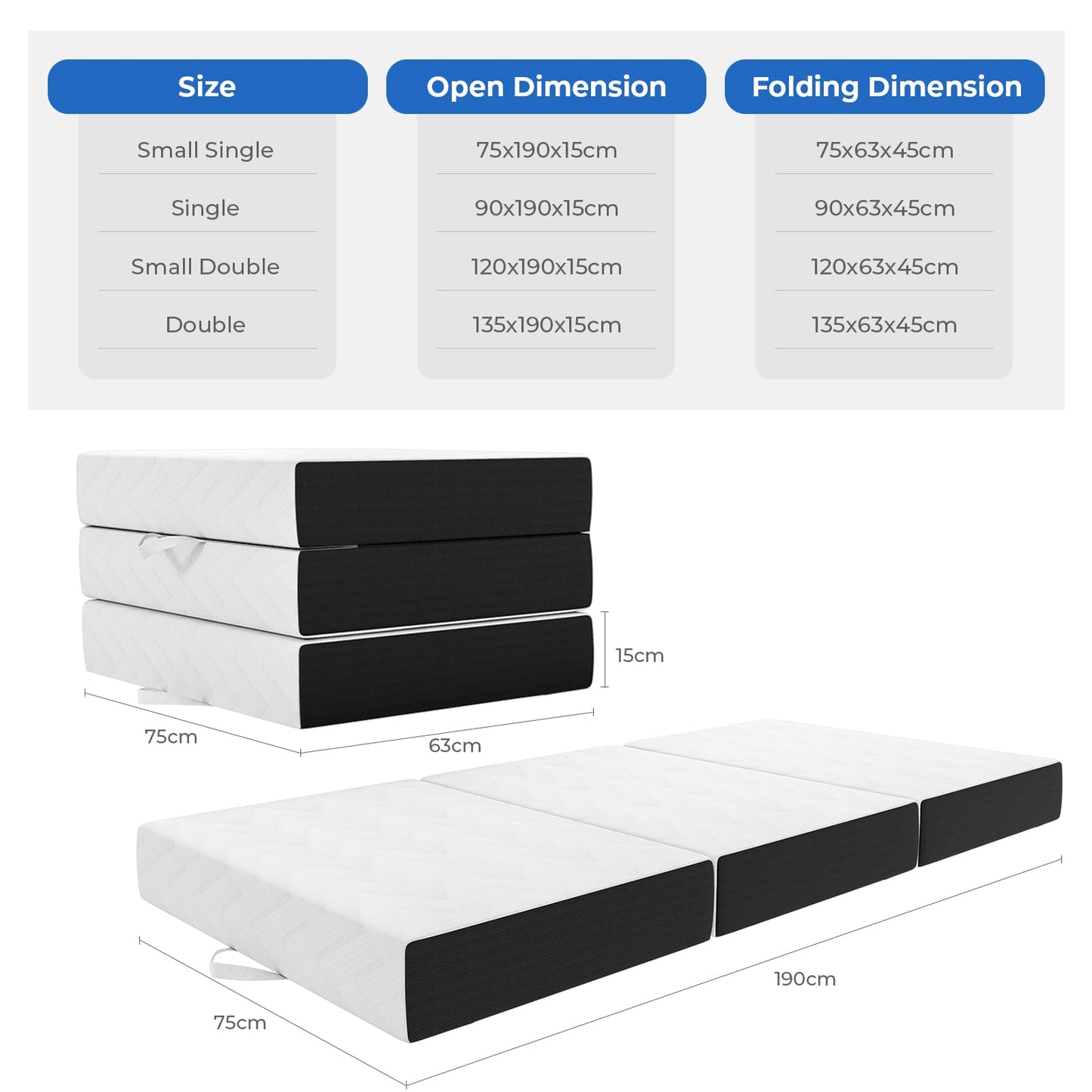 Vesgantti Folding Mattress Double 15CM Memory Foam Foldable Mattress