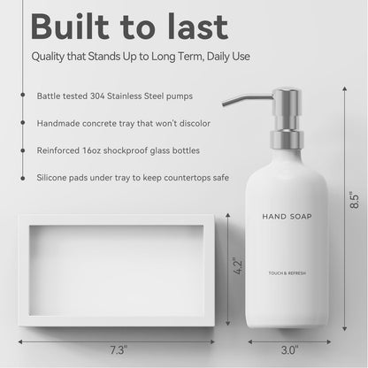 Kitchen Soap Dispenser Set with Tray - Hand and Dish Soap Dispenser for Kitchen,Modern Kitchen Decor & Accessories. Silver