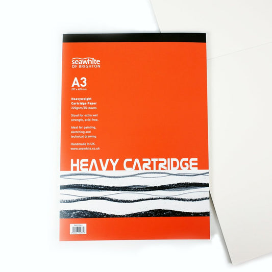A3 Cartridge White Drawing Paper Pad - 25 Sheets - 220 GSM Heavy Weight - Ideal for Painting, Sketching and Technical Drawing. Made in UK