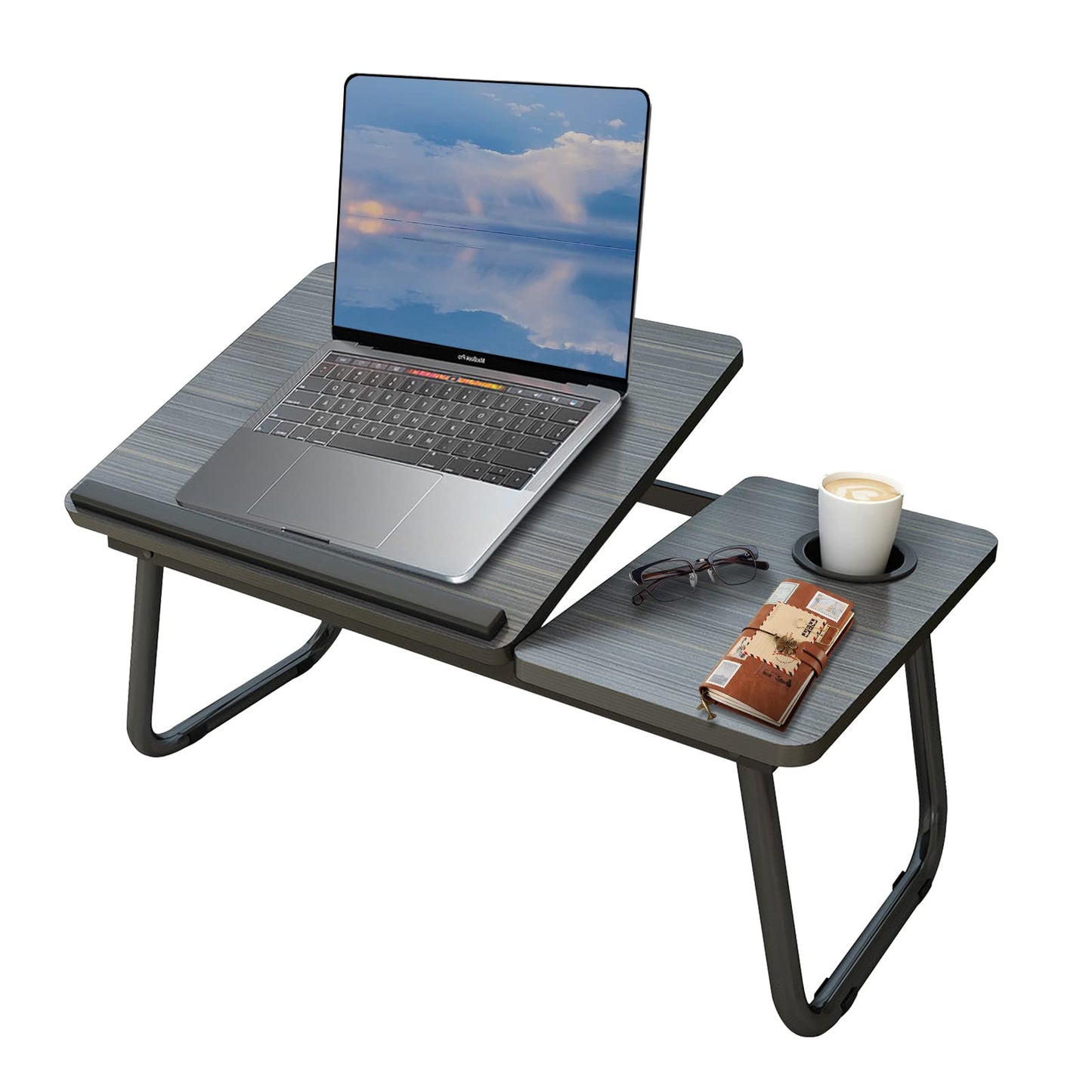 Laptop Desk, Laptop Bed Table with Foldable Legs & Cup Slot, Reading Holder Notebook Stand Breakfast Bed Tray Book Holder for Sofa, Bed, Terrace