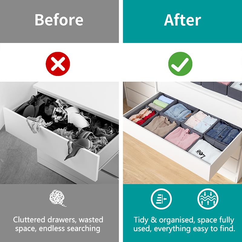 ORLISA Drawer Organiser for PAX 100 Drawers 100x58cm, 8 Pack Closet Organiser Set, Fabric Drawer Dividers & Wardrobe Organisers for Clothes Storage