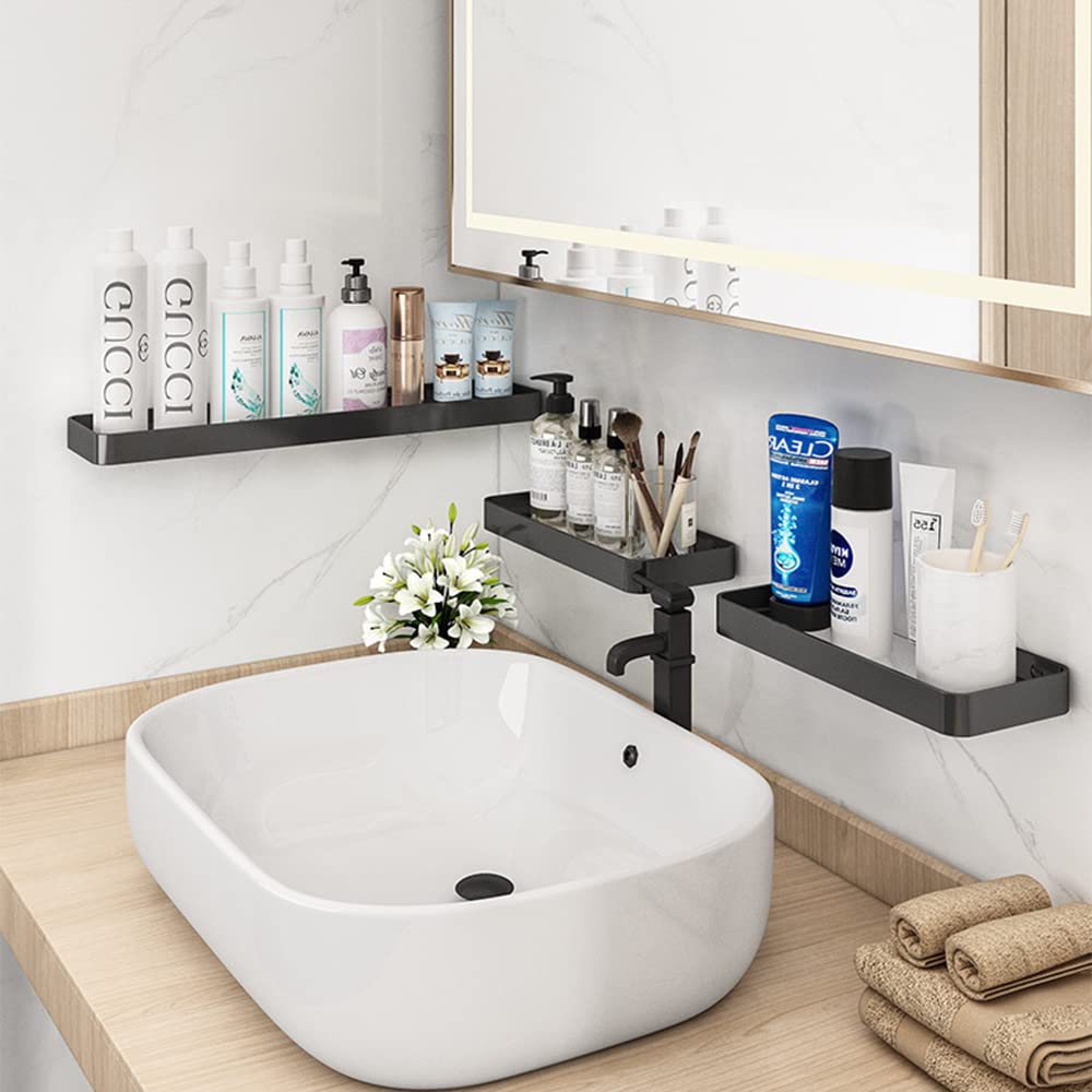 Biutimarden Bathroom Shelf Rectangular No Drilling Wall Mounted Tempered Glass Shower Caddy Space Aluminum Rustproof Storage Organizer for Bathroom