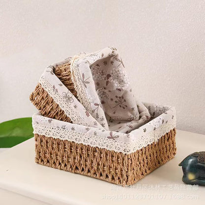 BEVKAF Seagrass Set of 3 Rectangular Storage Baskets Pear Blossom Style