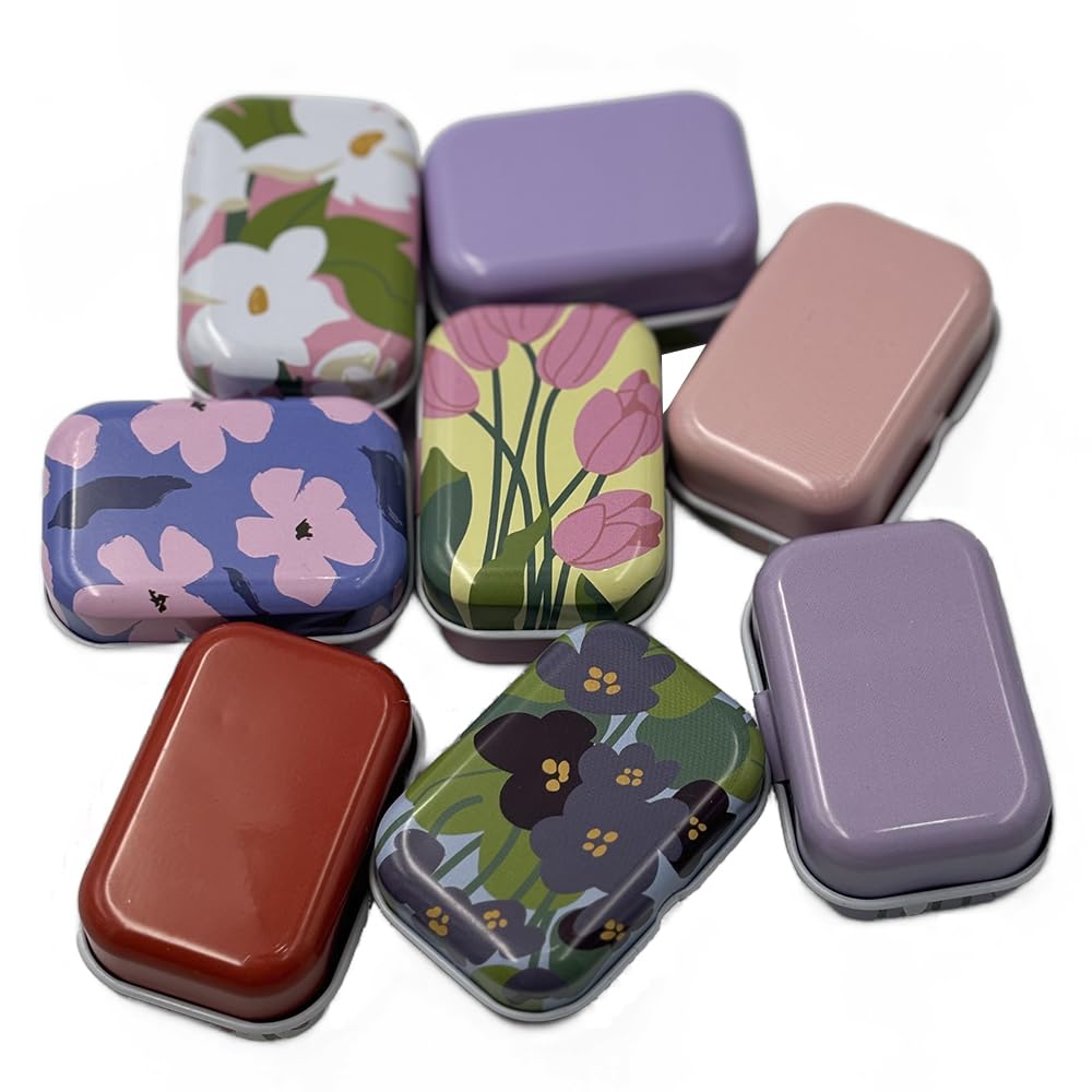 CCUUHJ 8 Pack Tins Container Rectangular Small Tin Box Metal Empty Hinged Tins Empty Tins Basic Necessities Tins for Candies Jewelry,6X4X2.5 CM
