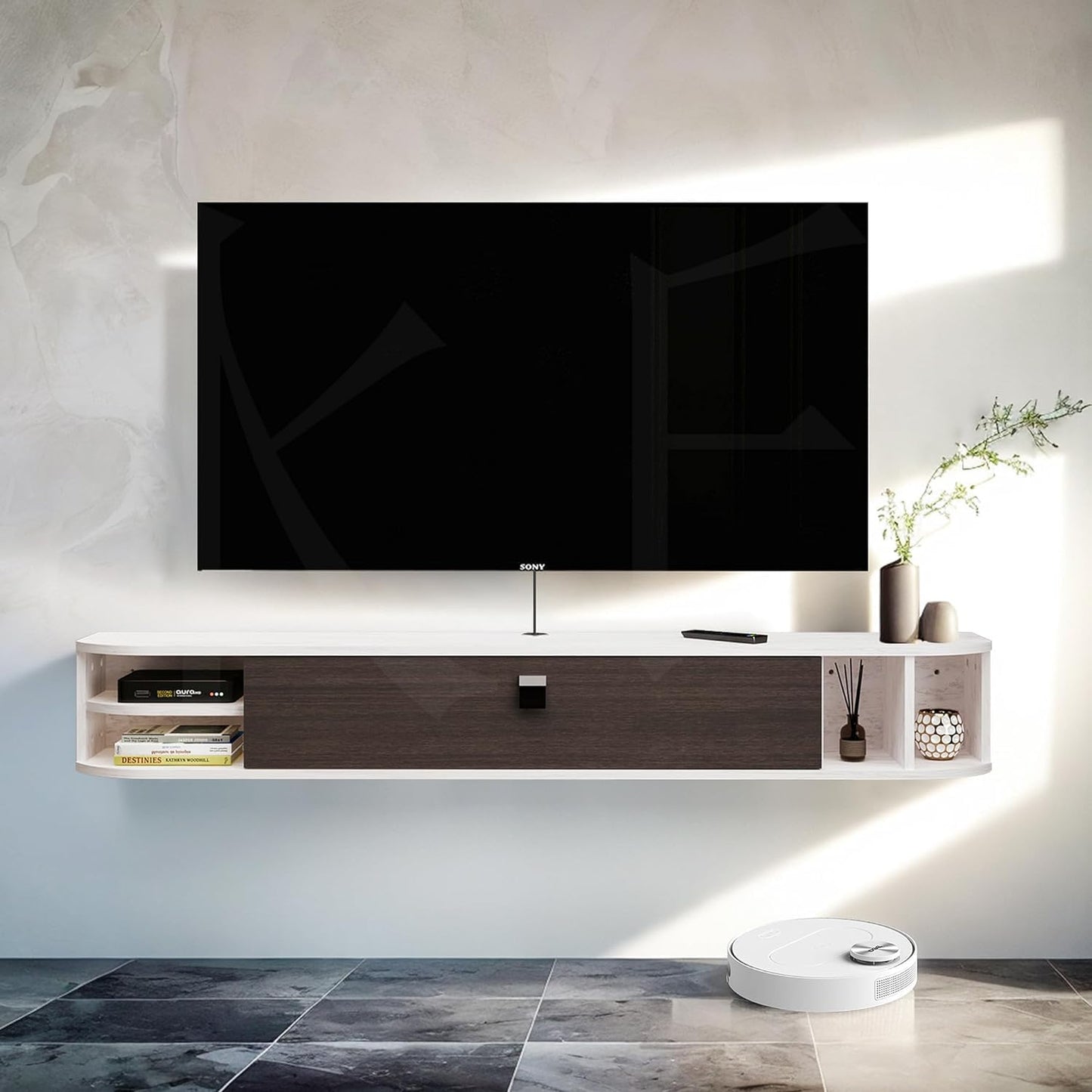 Pmnianhua Floating TV Shelves, Floating TV Unit Wall Mounted Under TV Stand Floating TV Console Entertainment Shelf Wall TV Cabinet