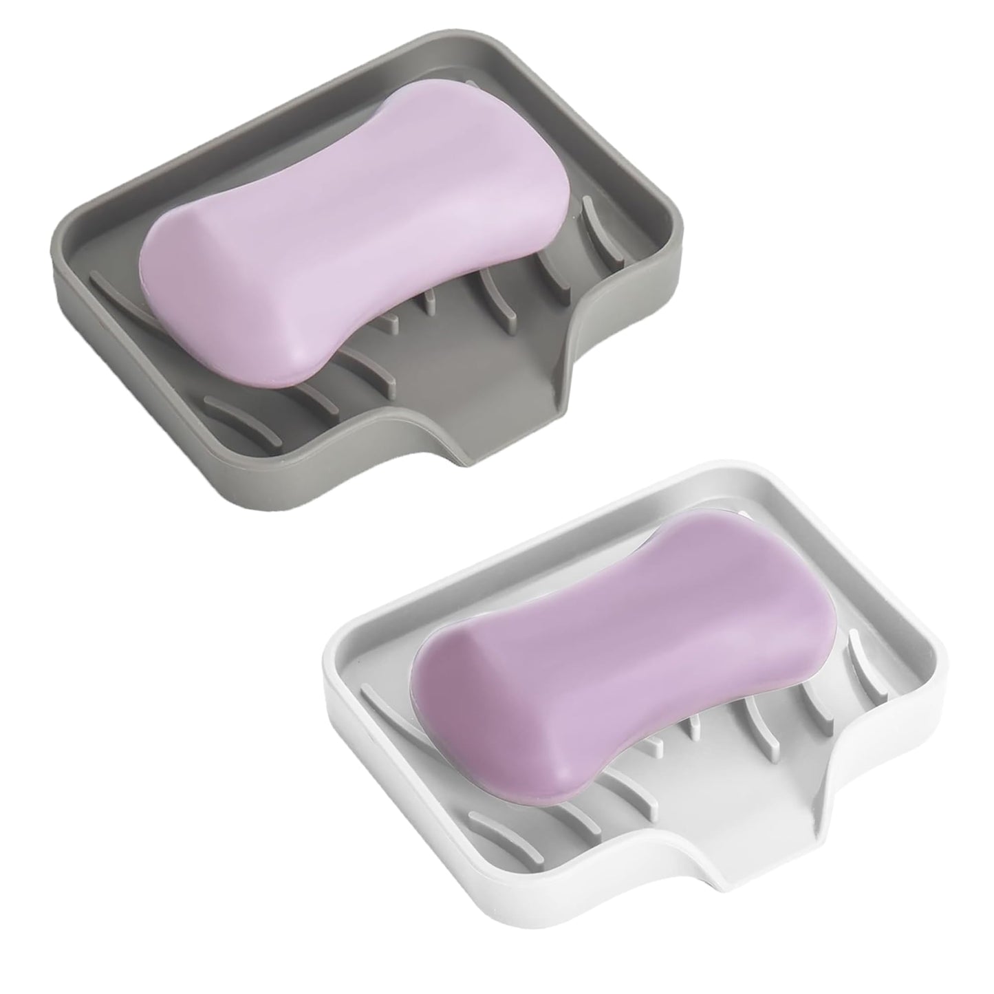 DDUP 2 Pcs Silicone Soap Dish,Self Draining Soap Holder, Portable Shower Soap Box,Easy Cleaning,Soap Container Perfect for Shower, Bathroom, Kitchen