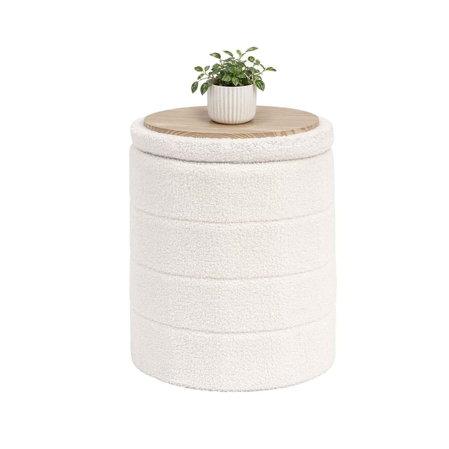 Bonlife Boucle Ottoman Storage, Foot Rest Stool Seat, Folding Footstool for Living Room, Sherpa Ottoman for Bedroom, Cream, 37x37x45 cm