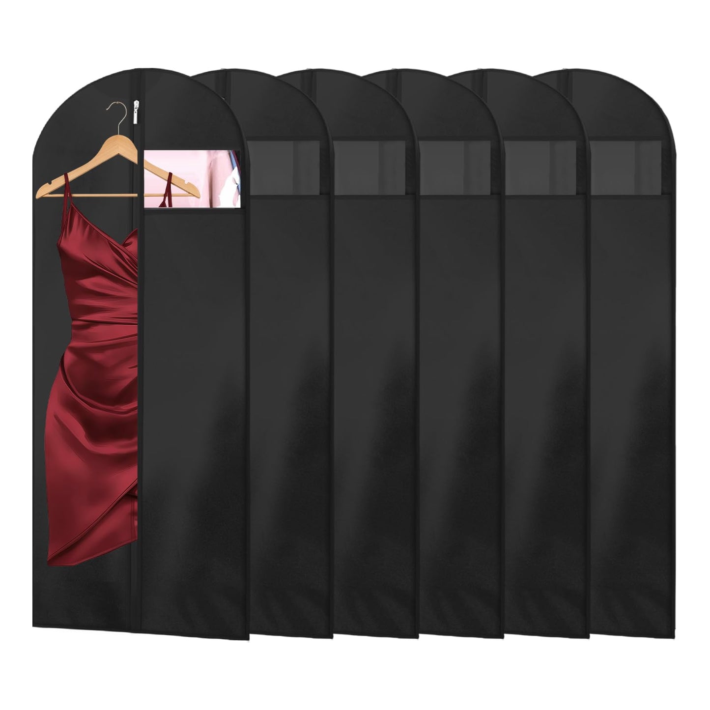 AMFUN 6 PCS Dress Bag,Full Length Travel Suit Bag with Zipper, Dust-proof Clothes Covers Protector Bags,Gown Garment Bag for Long Dresses, 140×60 cm