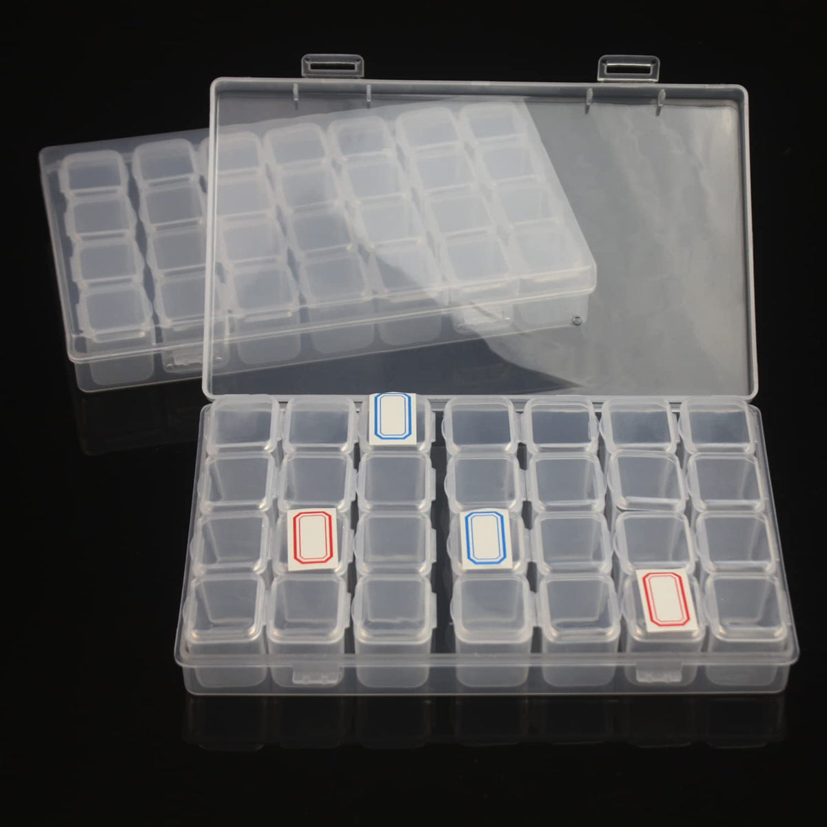 Pangmao 2 Pack 56 Grids Jewelry Storage Box Diamond Painting Box Clear Bead Plastic Storage Organizer Container Boxes with Stickers