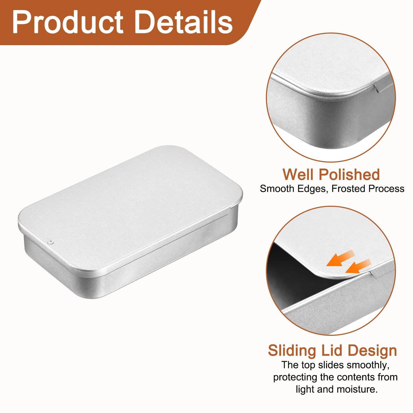 Sourcing Map 2 Pcs Metal Minimalist Storage Box, 3.1x2x0.6 Inch Slide Top Tin Containers Empty Rectangular Storage Box Portable Mini Tin Case for