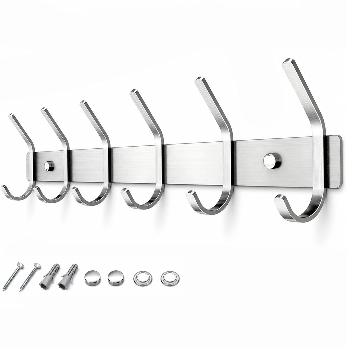 TINIFO Coat Hooks Wall Mounted - Stainless Steel Coat Rack 6 Hook, Silver