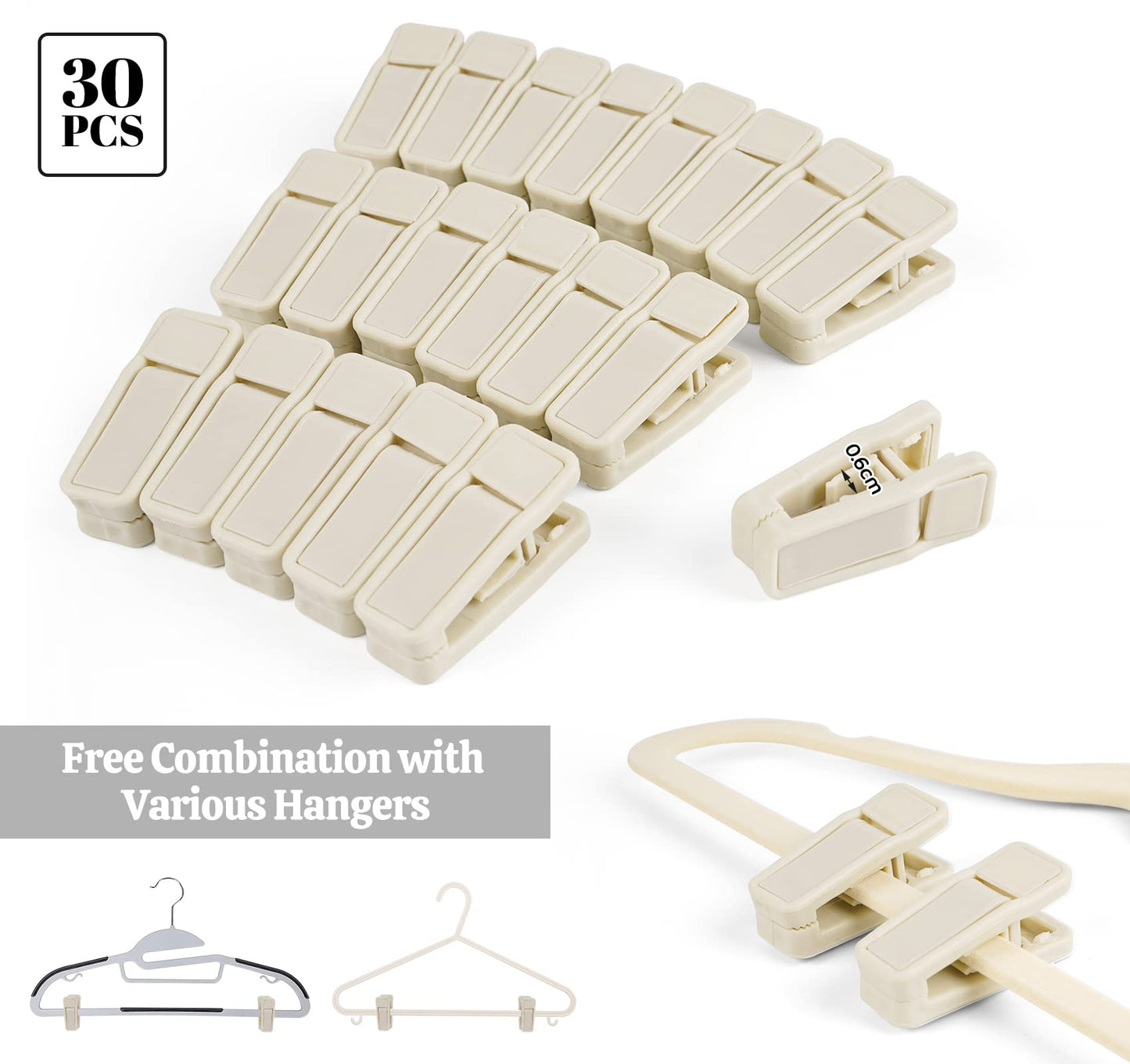 HOUISM Kids Velvet Hangers with 30 Finger Clips Ivory, Non-slip Children Clothes Hangers