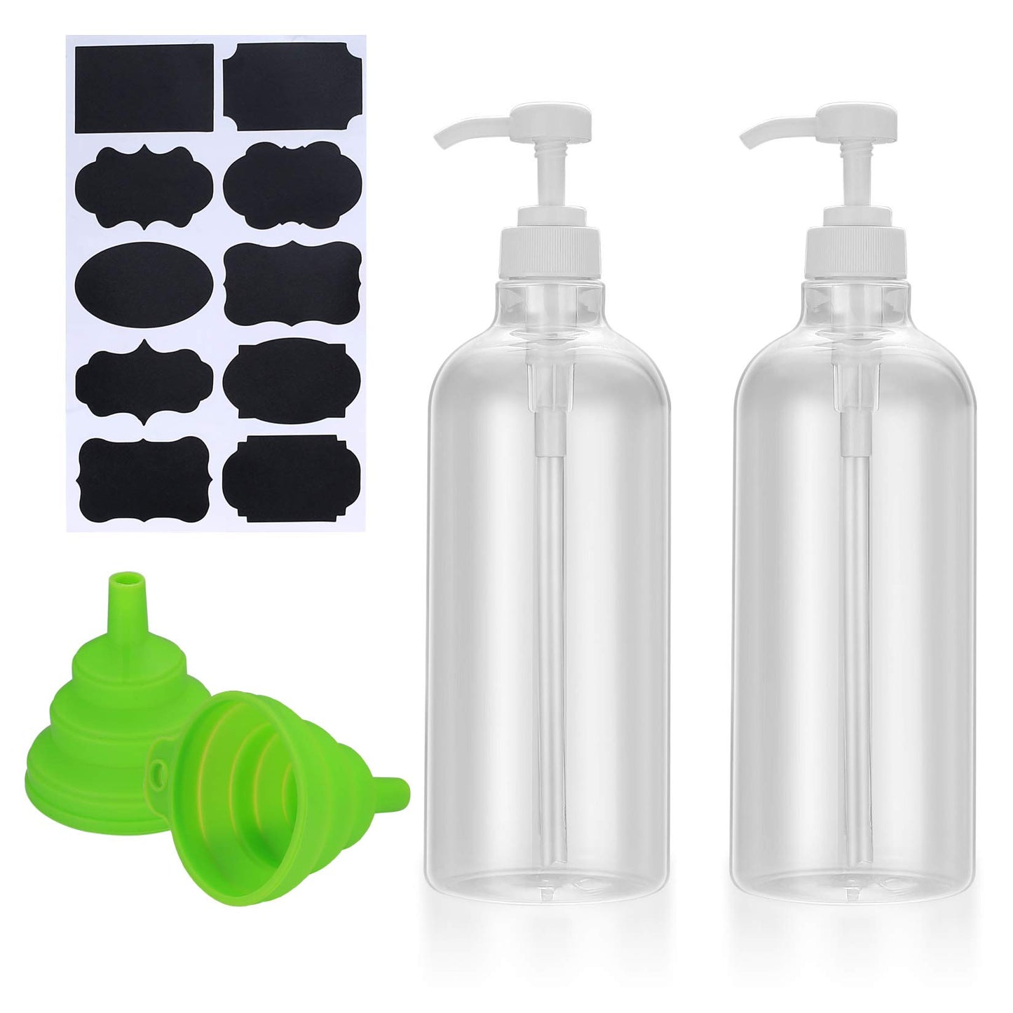 2 Pcs Shampoo and Conditioner Bottles, 1000ml Empty Plastic Refillable Handwash Shower Soap Pump Bottles Dispensers for Cleaning, Travel, Liquids