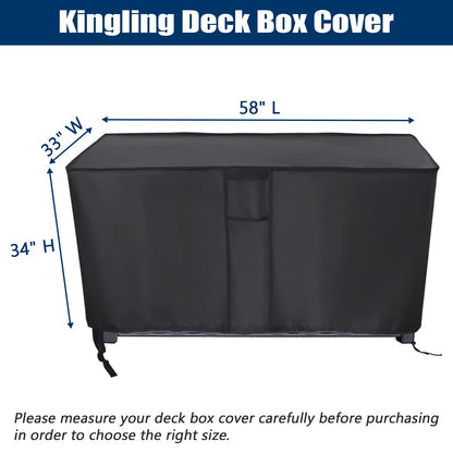 Kingling Deck Box Cover, Outdoor Storage Box Cover Waterproof, Outside Storage Bench Deck Boxes Covers Black 58" L x 33" W x 34" H