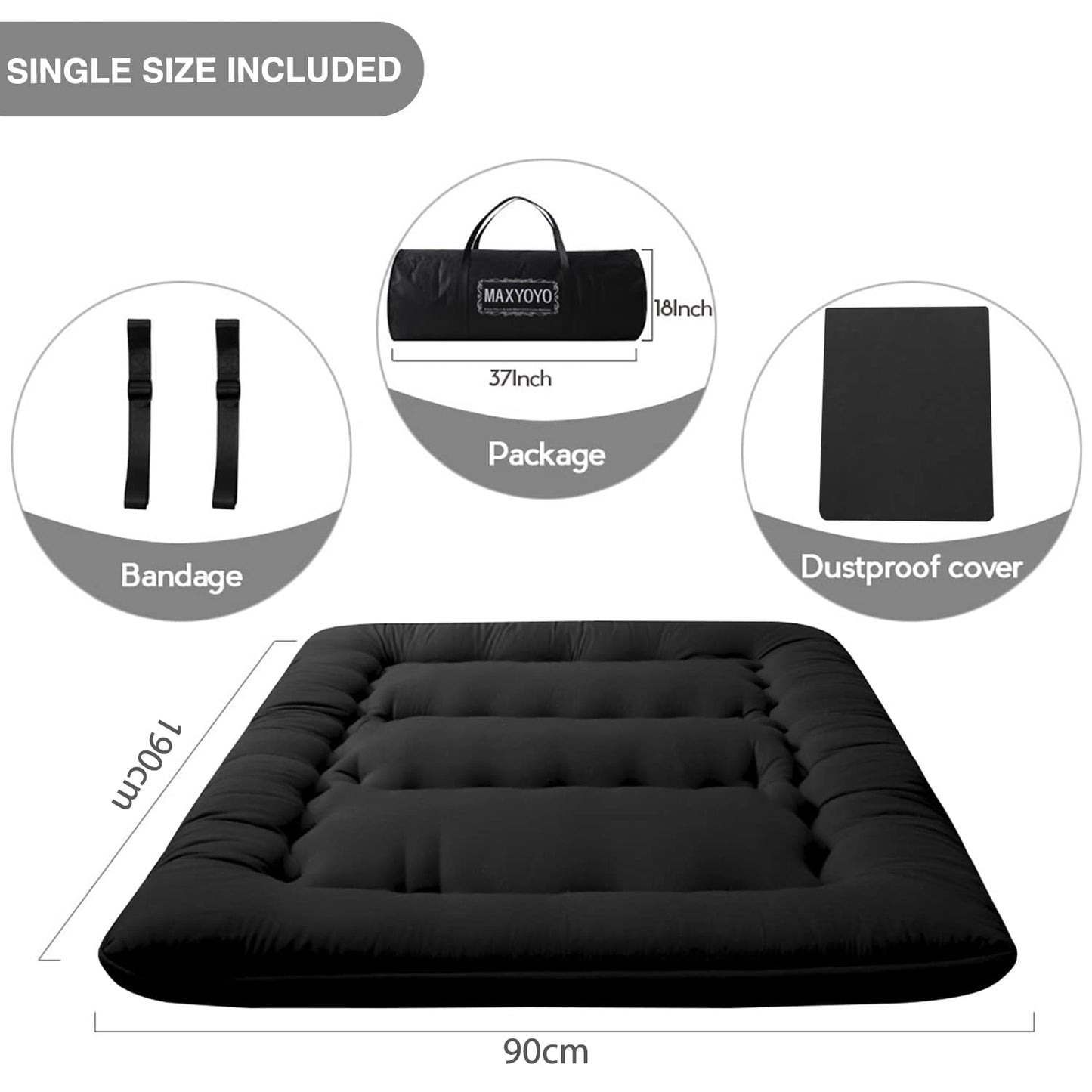 MAXYOYO Japanese Floor Mattress Futon Mattress, Thicken Tatami Mat Sleeping Pad Foldable Roll Up Mattress Dormitory Mattress Pad Floor Lounger Pillow