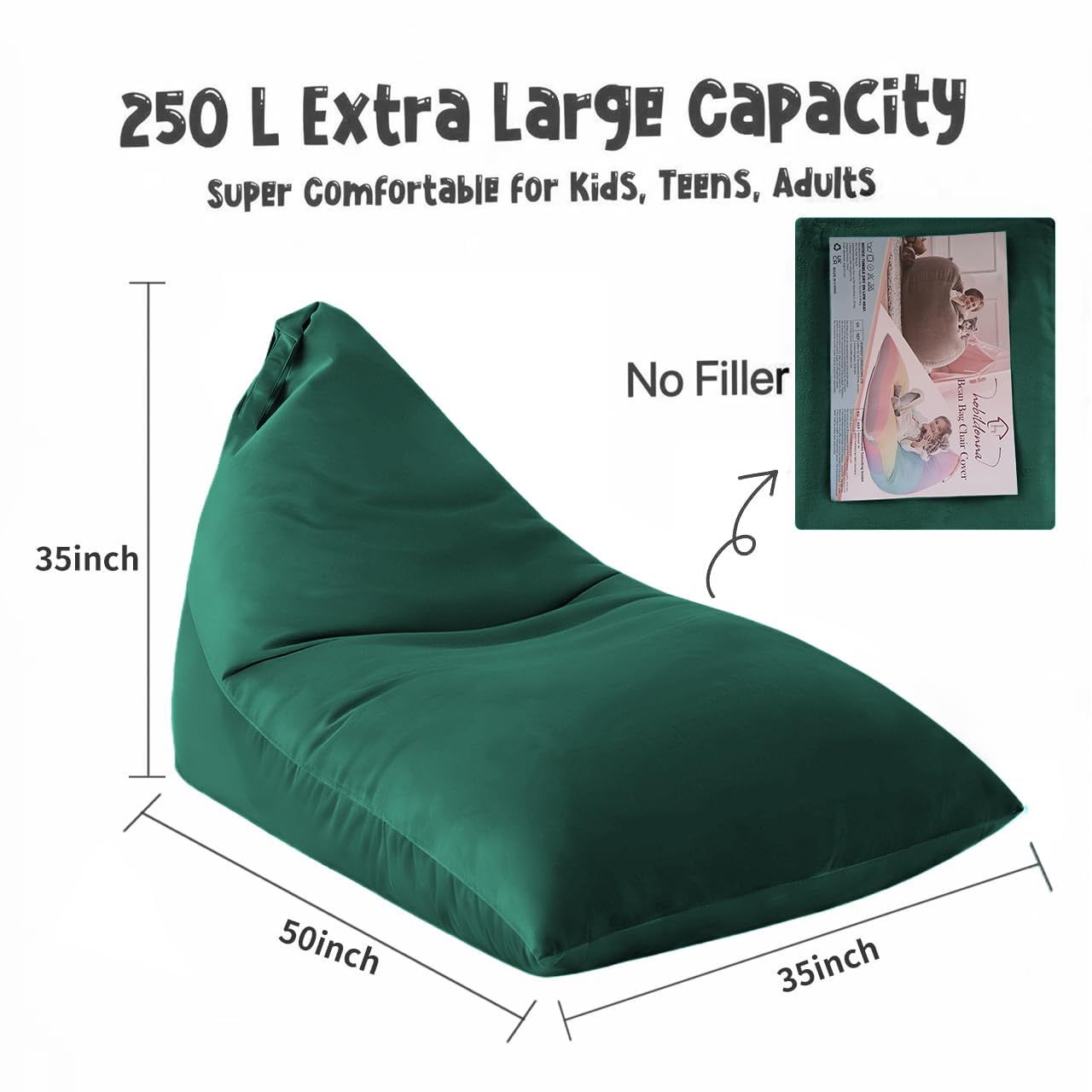 Nobildonna 4ft Bean Bag Chair Cover (No Filler) for Adults, 400L Extra Large Premium Velvet Beanbag Chair Cover